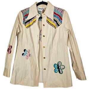 Vintage 70s Wenjilli 11/12 Patchwork Flower Top Western Boho HIppie Rainbow